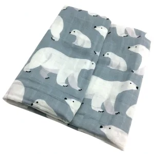 Couverture emmaillotage bébé Ours polaires 2 coton biologique nouveau-né bavoir foulard fichu jusqu'à 36 mois 4 saisons 60 x 60 cm