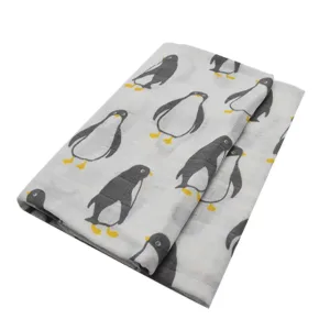 Couverture emmaillotage bébé Pingouin coton biologique nouveau-né bavoir foulard fichu jusqu'à 36 mois 4 saisons 60 x 60 cm