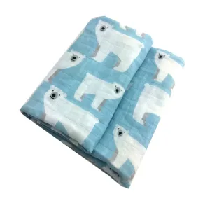 Couverture emmaillotage bébé Ours polaire 1 coton biologique nouveau-né bavoir foulard fichu jusqu'à 36 mois 4 saisons 60 x 60 cm