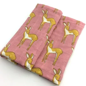 Couverture emmaillotage bébé Faon coton biologique nouveau-né bavoir foulard fichu jusqu'à 36 mois 4 saisons 60 x 60 cm