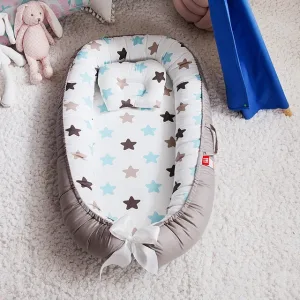 Reducteur de lit bebe nid cocon naissance à 36 mois 85*50cm portable avec oreiller 6 - gris foncé blanc bleu - etoile