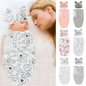 Couverture emmaillotage coton bébé 0-6 mois avec bonnet