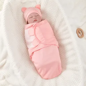 Couverture emmaillotage bébé nouveau-né anti-chocs en coton imprimé printemps/été deux pièces