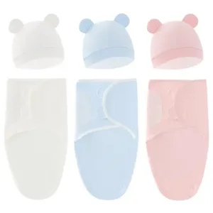 Couverture emmaillotage 0-3 mois nouveau-né en coton respirant avec bonnet 11 styles au choix