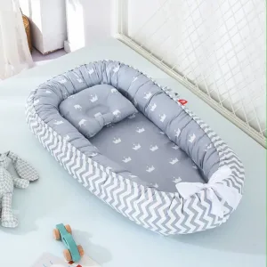 Reducteur de lit bebe nid cocon naissance à 36 mois 85*50cm portable avec oreiller 3 - gris foncé blanc - zigzag couronne
