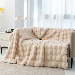 Couverture bebe hiver luxe 120 x 200 cm imitation fourrure de lapin