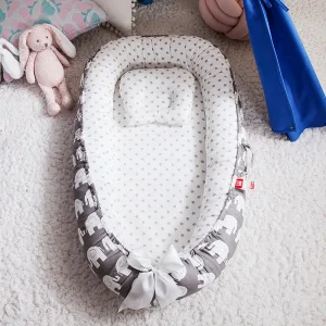 Reducteur de lit bebe nid cocon naissance à 36 mois 85*50cm portable avec oreiller 2 - gris foncé blanc - elephant etoile