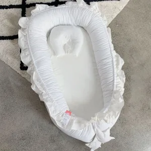 Nid de bébé en coton reducteur de lit bebe portable Bumper naissance à 36 mois 95 x 60 cm- couleur blanc