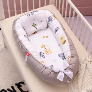 Reducteur de lit bebe nid cocon naissance à 36 mois 85*50cm portable avec oreiller 4 - beige blanc - girafe zebre palmier
