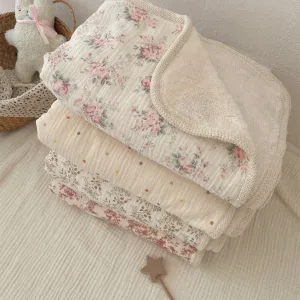 Couverture bébé nouveau-né polaire 90 x 130 cm doublée en coton mousseline de velours